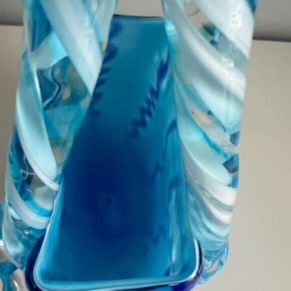 Hand Blown Murano Style Art Glass Handbag Vase In Blue - Picture 6 of 9